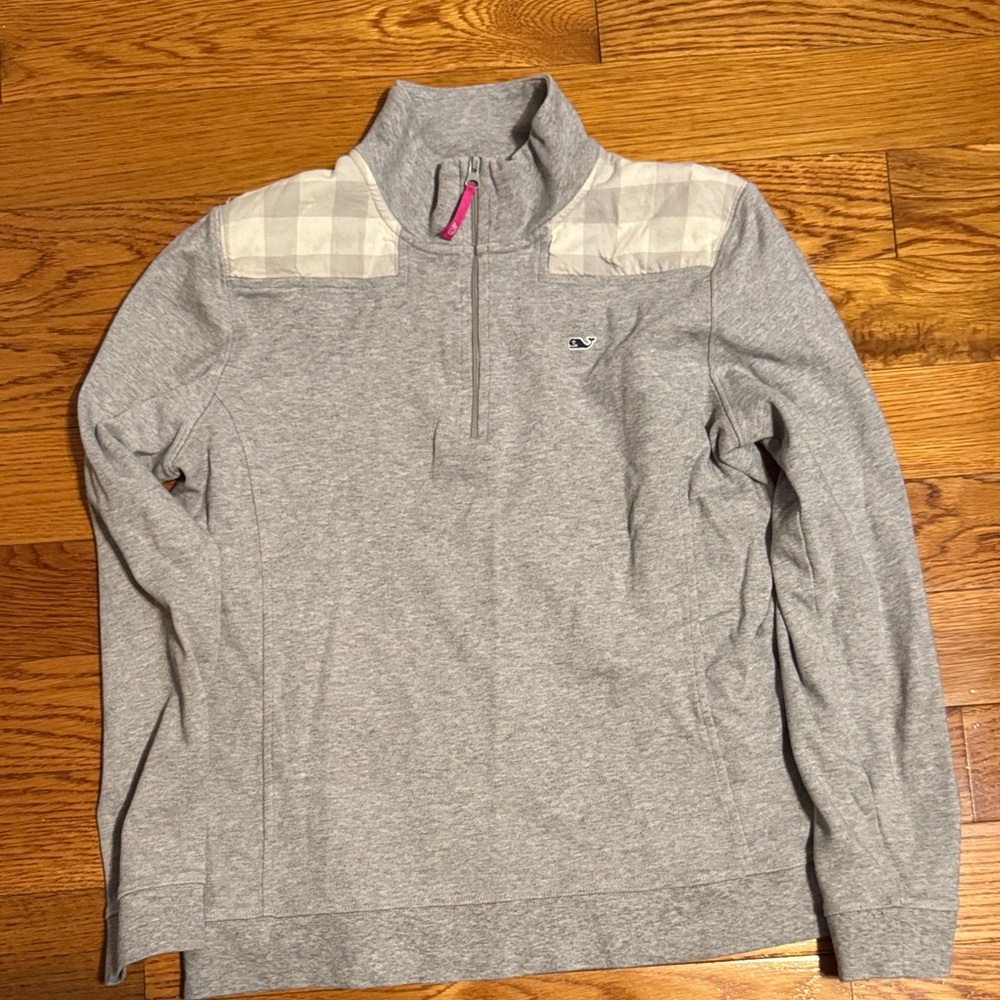 Vineyard Vines Gray Quarter-Zip with Plaid Accents
